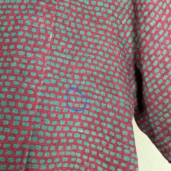 Bodhi by Kotomori Mens Linen Button Up Shirt Size Large Red Green Short Sleeve - Picture 4 of 13